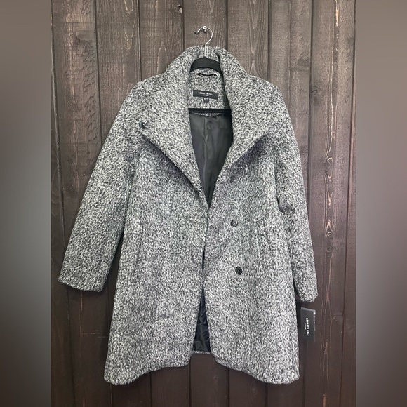 NWT Kenneth Cole Women's Asymmetrical Pressed Textured Wool Pea Coat Sz XS Gray - Picture 5 of 11